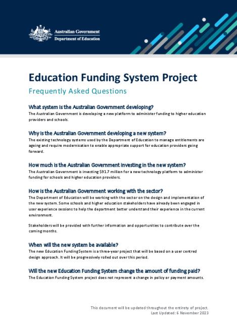 Education Funding System – Frequently Asked Questions - Department Of ...